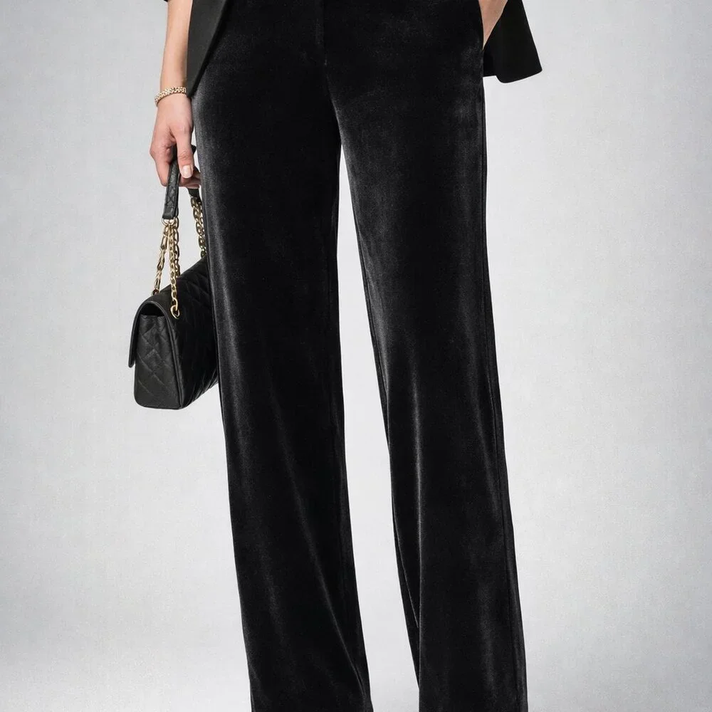 J. Jill Wearever Collection Black Velvet Smooth-Fit Wide Leg Pants Size‎ L – NWT